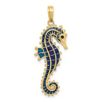 14K 3-D Blue Enameled Seahorse Pendant view 4