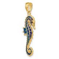 14K 3-D Blue Enameled Seahorse Pendant view 5