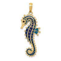 14K 3-D Blue Enameled Seahorse Pendant view 1