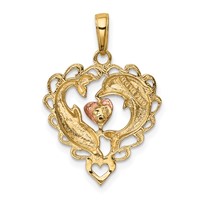14K Two-Tone Pendant with White Rhodium Dolphins in Heart view 3