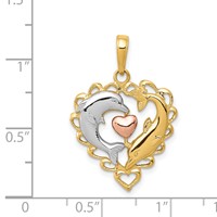 14K Two-Tone Pendant with White Rhodium Dolphins in Heart view 4