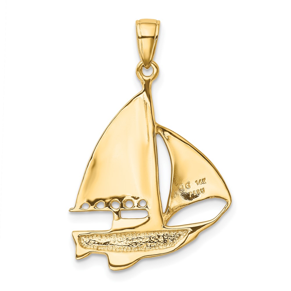 14K 2-D Blue and White Enameled Sailboat Pendant (K4199)