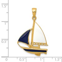 14K Yellow Gold 2-D Blue and White Enameled Sailboat Pendant view 4