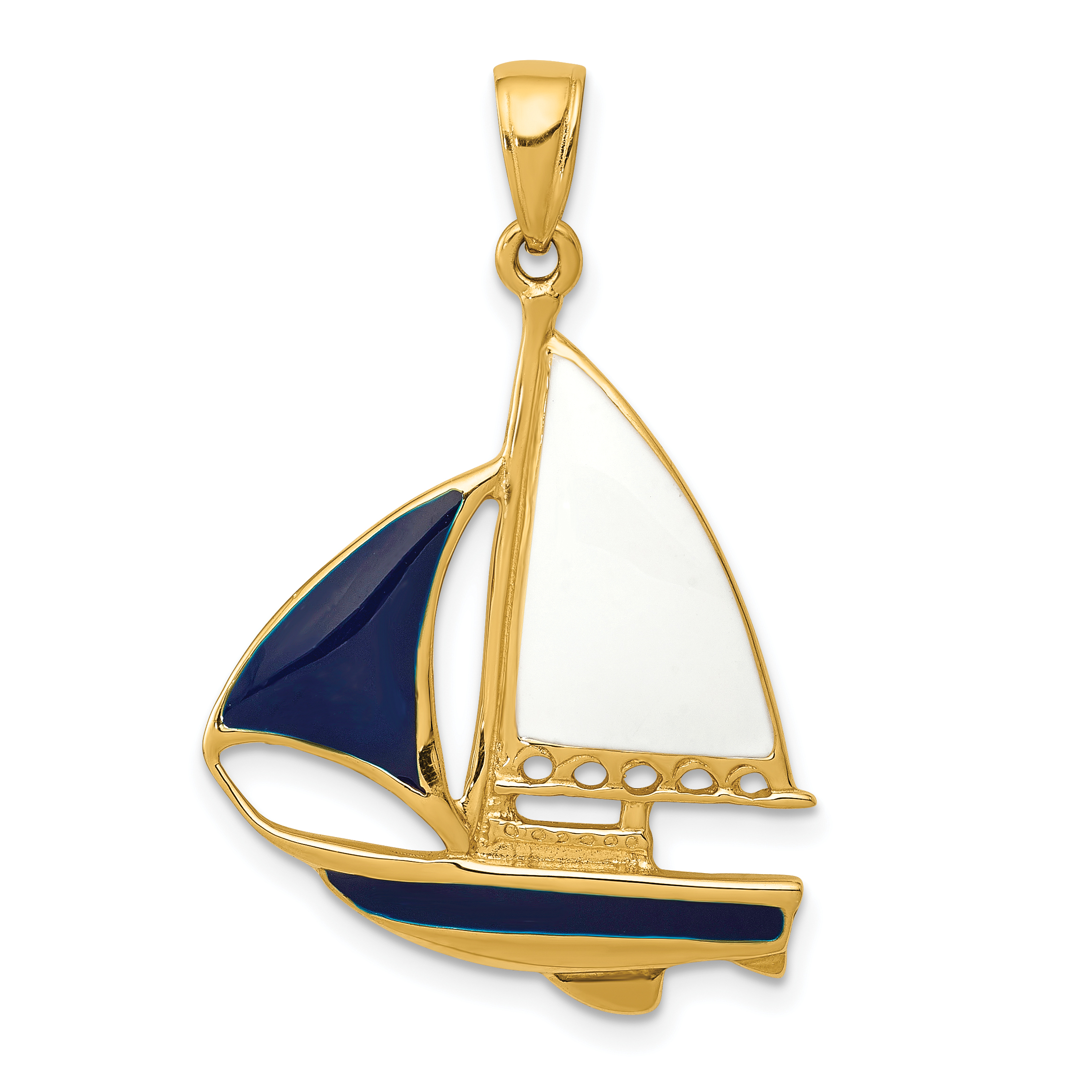 14K 2-D Blue and White Enameled Sailboat Pendant (K4199)