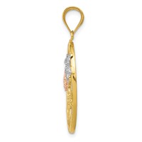 14K Two-tone Pendant with White Rhodium Diamond-cut Oval Floral view 2