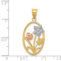 14K Two-tone Pendant with White Rhodium Diamond-cut Oval Floral view 3