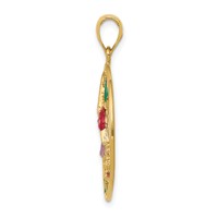 14K Yellow Gold Enameled Hummingbird and Flower in Circle Pendant view 2