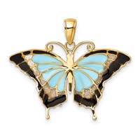 14K Yellow Gold Blue Enameled Butterfly Pendant view 3