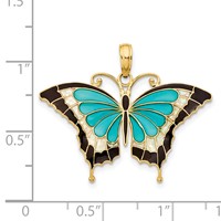 14K Yellow Gold Blue Enameled Butterfly Pendant view 4