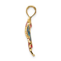 14K Yellow Gold Blue and Red Enameled Butterfly Pendant view 2