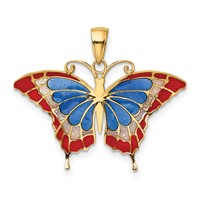 14K Yellow Gold Blue and Red Enameled Butterfly Pendant view 3