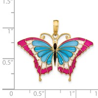 14K Yellow Gold Blue and Red Enameled Butterfly Pendant view 4