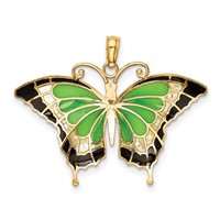 14K Yellow Gold Green Enameled Butterly Pendant view 3