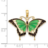 14K Yellow Gold Green Enameled Butterly Pendant view 4