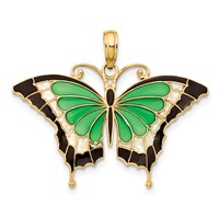 14K Yellow Gold Green Enameled Butterly Pendant view 1