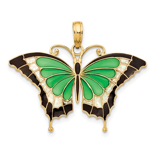 14K Green Enameled Butterly Pendant