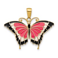 14K Yellow Gold Pink Enameled Butterfly Pendant view 1