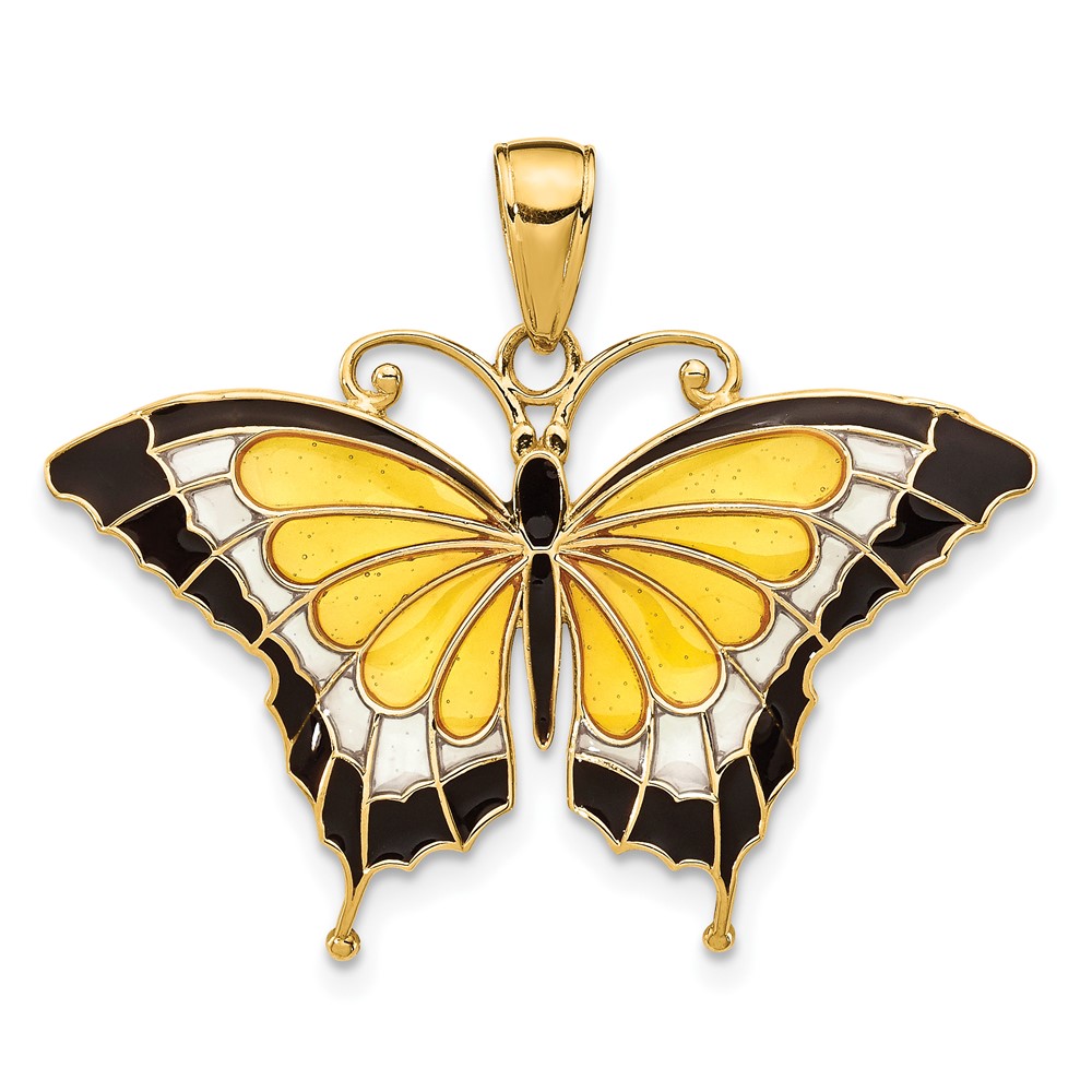 14K Yellow Gold Enameled Butterfly Pendant