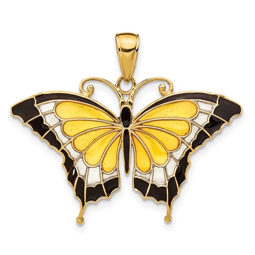 14K Yellow Gold Enameled Butterfly Pendant