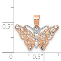 14K Rose Gold Pendant with White Rhodium Diamond-cut Butterfly view 3