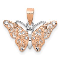 14K Rose Gold Pendant with White Rhodium Diamond-cut Butterfly view 1