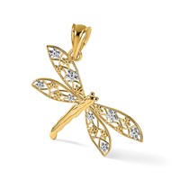 14K and White Rhodium Filigree Dragonfly Pendant view 4