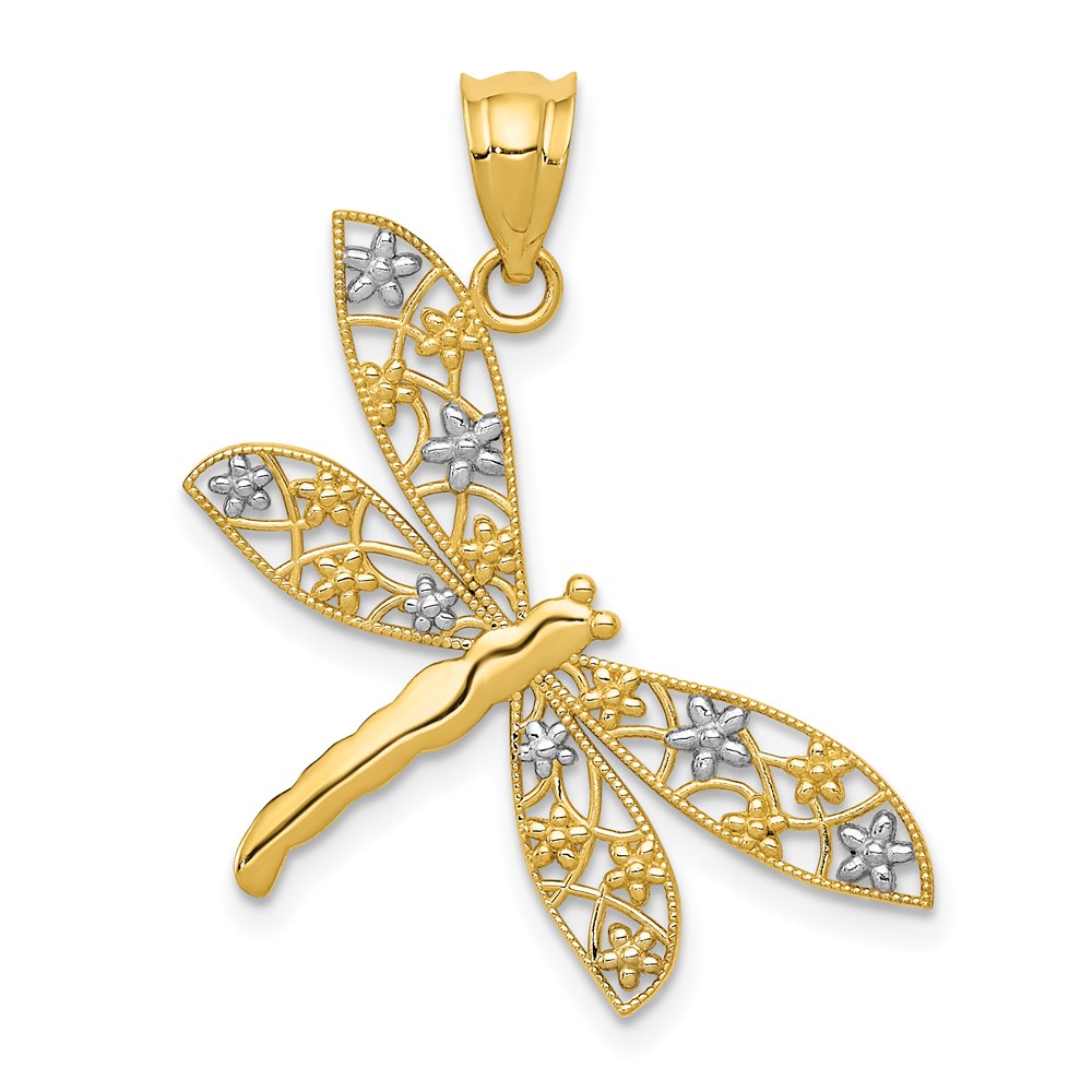 14K and White Rhodium Filigree Dragonfly Pendant