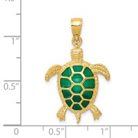 14K Yellow Gold Green Enameled Sea Turtle Pendant view 4