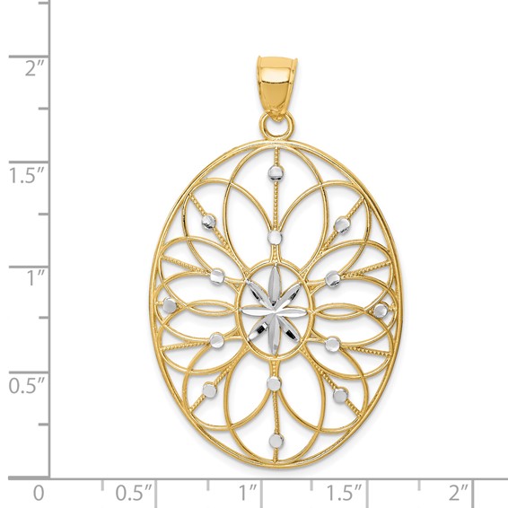14k and  White Rhodium Floral Filigree Medallion Pendant