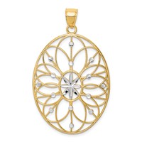 14K and White Rhodium Floral Filigree Medallion Pendant view 1