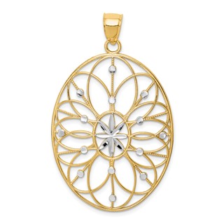 14k and  White Rhodium Floral Filigree Medallion Pendant