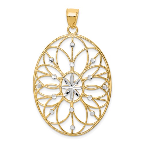 14K and White Rhodium Floral Filigree Medallion Pendant