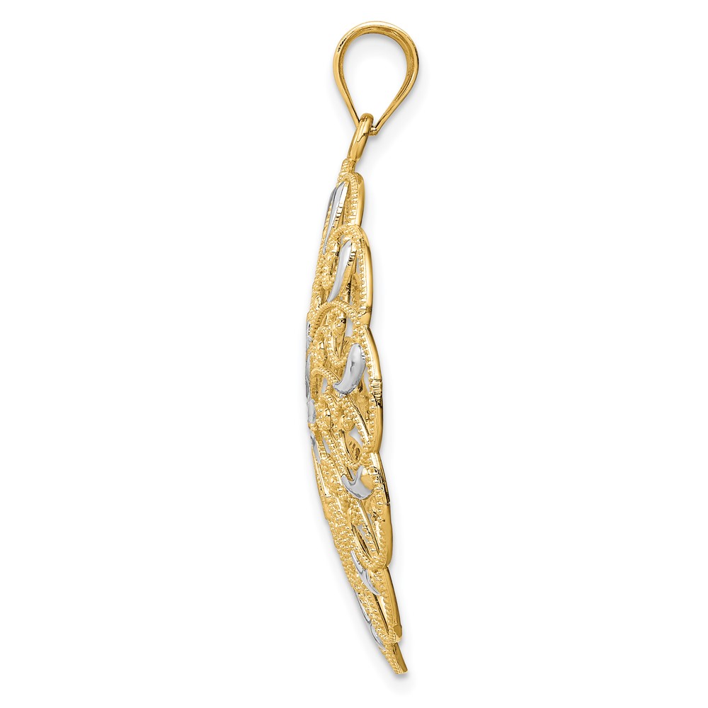 14k and Rhodium Diamond-cut Fancy Swirl Pendant (K4285)
