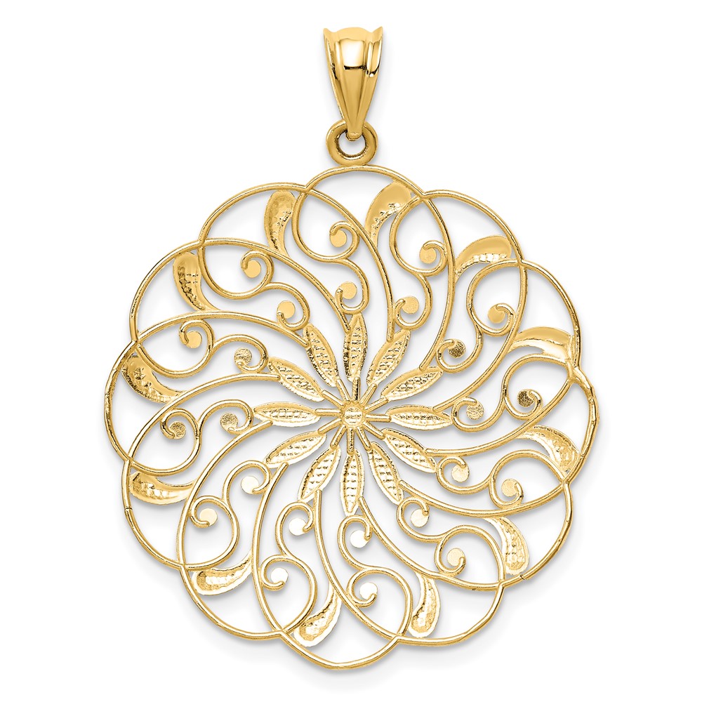 14k and Rhodium Diamond-cut Fancy Swirl Pendant (K4285)
