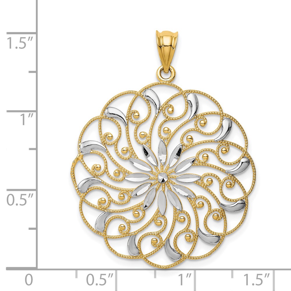 14k and Rhodium Diamond-cut Fancy Swirl Pendant (K4285)