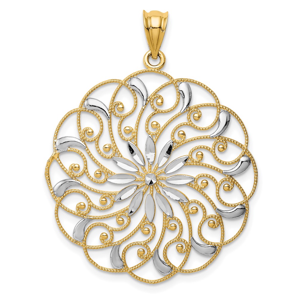 14k and Rhodium Diamond-cut Fancy Swirl Pendant (K4285)
