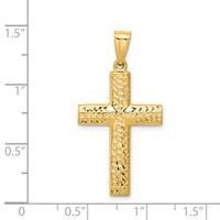 14K Yellow Gold Reversible Textured One Side Polished Back Cross Pendant view 4