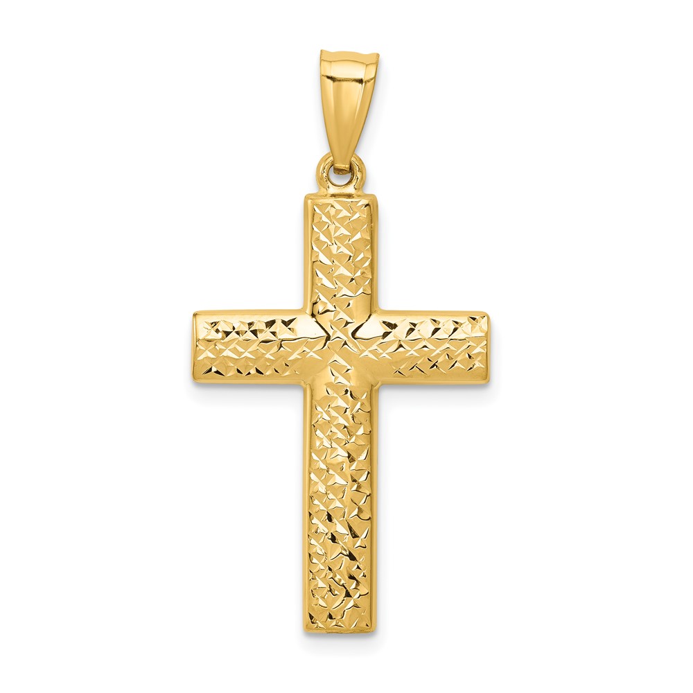 14K Yellow Gold Reversible Textured One Side Polished Back Cross Pendant