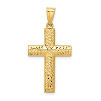 14K Yellow Gold Reversible Textured One Side Polished Back Cross Pendant view 1
