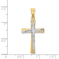 14K and White Rhodium Diamond-cut Cross Pendant view 3