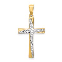 14K and White Rhodium Diamond-cut Cross Pendant view 1