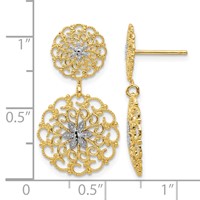 14K and White Rhodium Diamond-cut Filigree Medallion Drop Post Earrings view 4