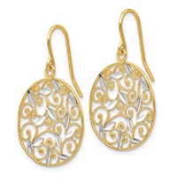 14K and White Rhodium Diamond-cut Filigree Circle Dangle French Hook Earrings view 2
