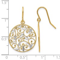 14K and White Rhodium Diamond-cut Filigree Circle Dangle French Hook Earrings view 4