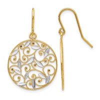 14K and White Rhodium Diamond-cut Filigree Circle Dangle French Hook Earrings view 1