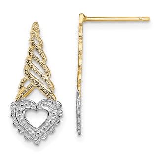 14K w/Rhodium Heart Yellow Cone Post Earrings