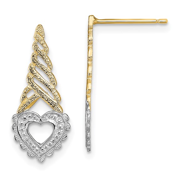 14K w/Rhodium Heart Yellow Cone Post Earrings