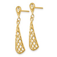 14K Yellow Gold Diamond-Cut Inverted Fan Dangle Post Earrings view 2