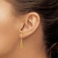 14K Yellow Gold Diamond-Cut Inverted Fan Dangle Post Earrings view 3