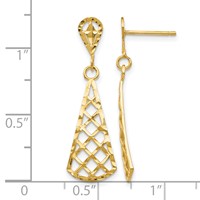 14K Yellow Gold Diamond-Cut Inverted Fan Dangle Post Earrings view 4